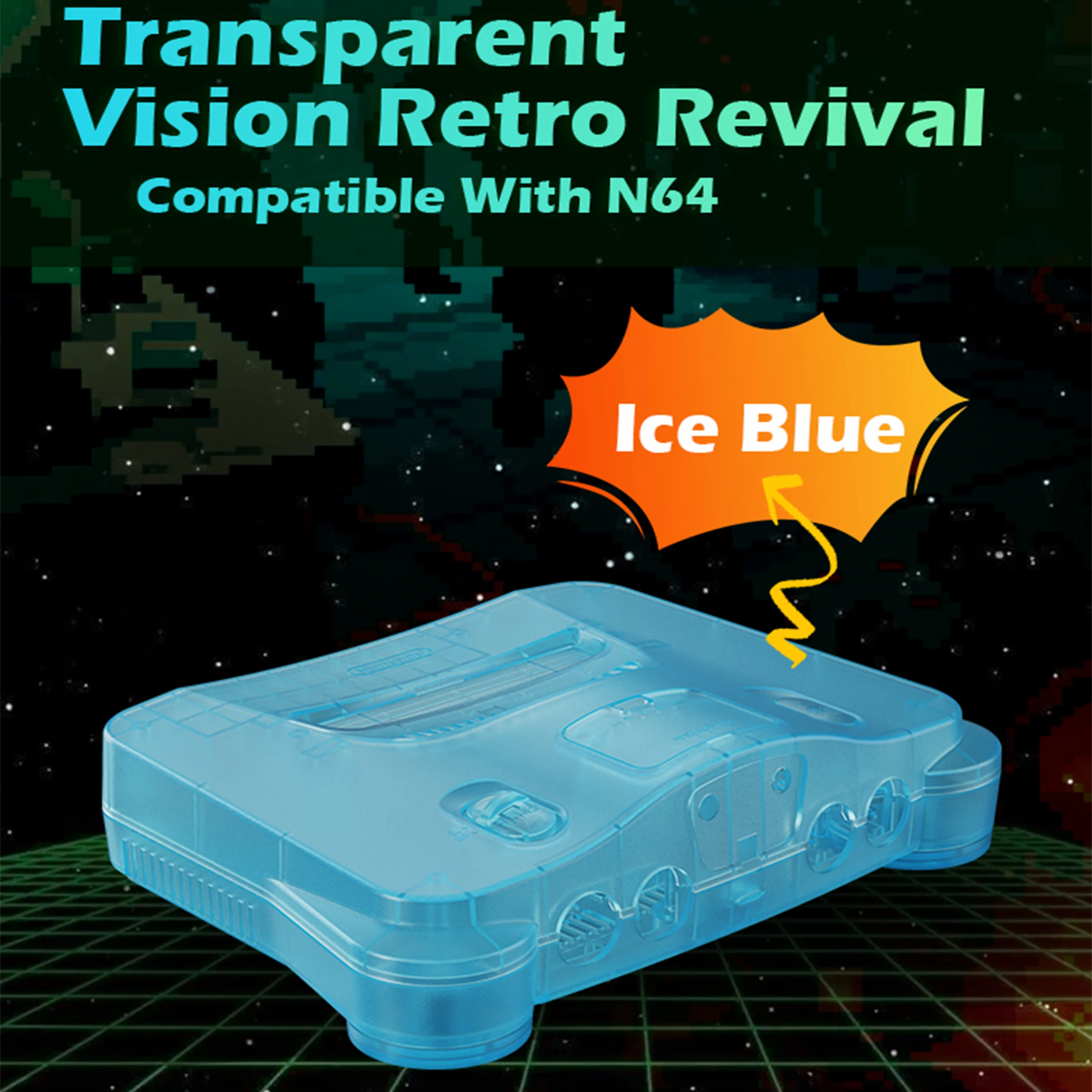 Bitfunx Ice Blue N64 Replacement Shell Transparent Case Protective
