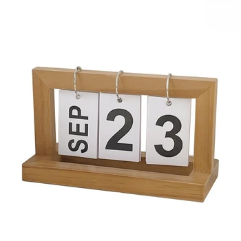 Calendario Perpetuo in Legno con Display a Fogli Mobili per Mese e Data, Pianificatore Giornaliero da Scrivania, Decorazione per Ufficio e Casa, Accessorio per Fotografia
