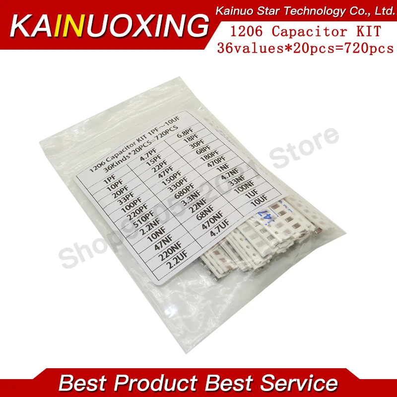 1206 SMD Capacitor assorted kit 36values*20pcs = 720pcs 1pF~10uF Samples Kit electronic diy kit
