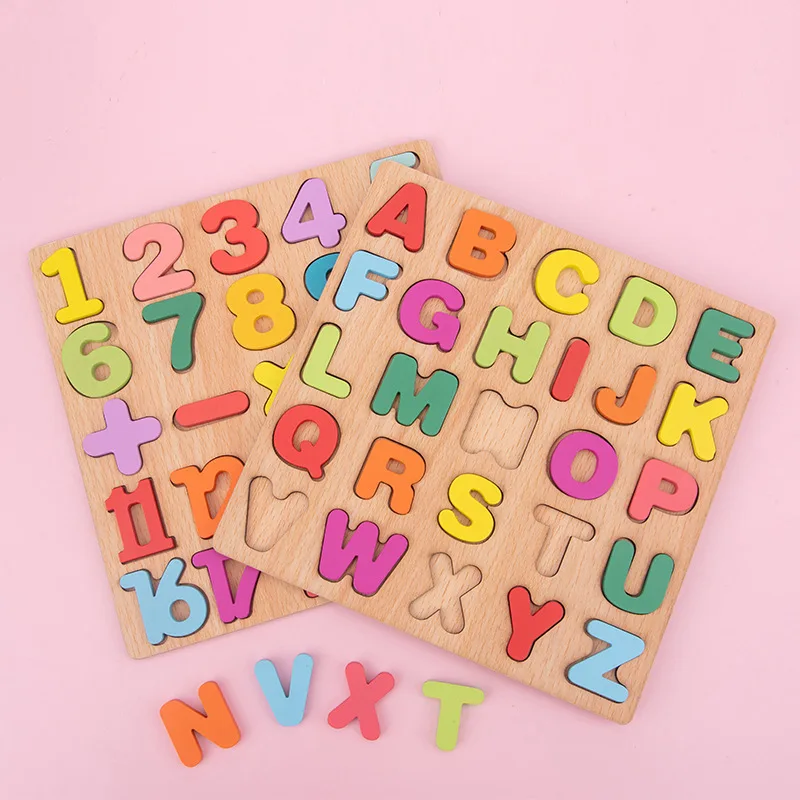 

ABC Alphabet Numbers Wooden Puzzles Montessori Early Learning Toy for Kids Alphabet Letters Children Educational Blocks Games