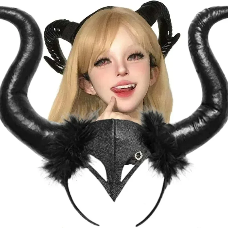 XIMEY Corna da Diavolo, 2 Pcs Costume Malefica, Corno Diavolo Con Collana Gotico Pizzo, Cerchietto Con Corna per Halloween Terrore Festa Cosplay Carnevale (Rosso