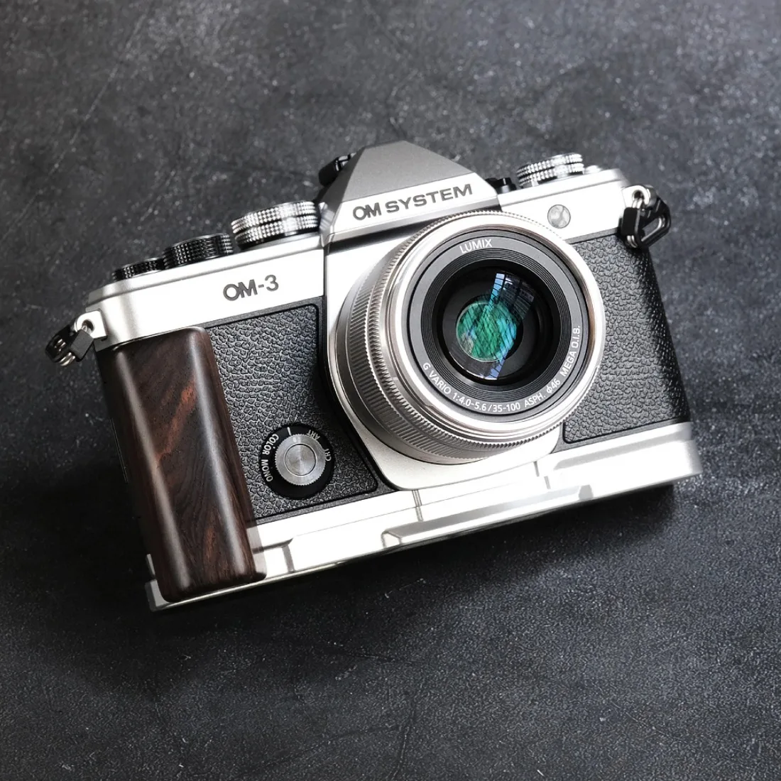 新品 OLYMPUS OM1、2、3用ハンドグリップ （黒檀/アルミニウム) 木材黒檀クルミローズウッドハンドグリップ L ブラケット
