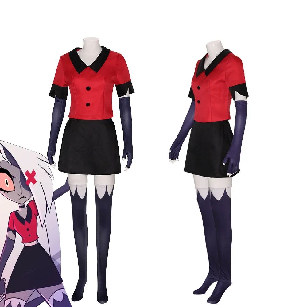 

Anime Hazbin Vaggie Cosplay Costume Hotel Uniforms Angel Fight Dress Skirt Outfit Vaggie Cosplay Clothes Halloween Party Suit