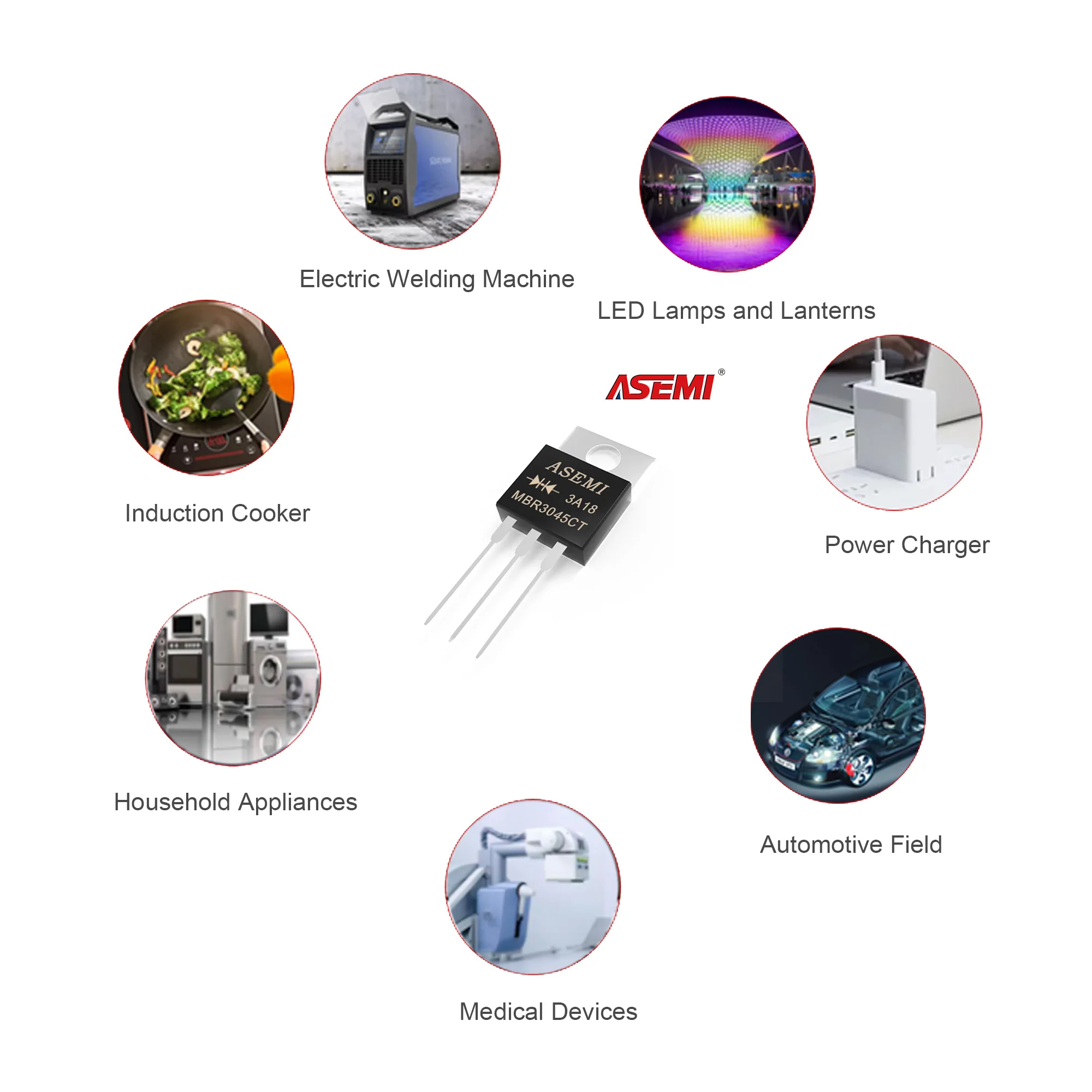 ASEMI 20PCS MBR3045CT Schottky Diode 3-Pin TO-220AB Package 30A 45V 122 Mil