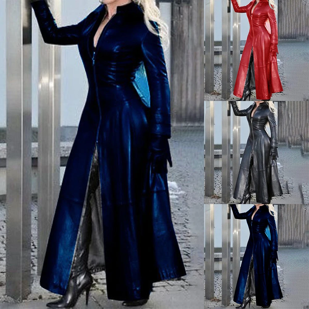 Women's Collar Loose PU Leather Trench Coat