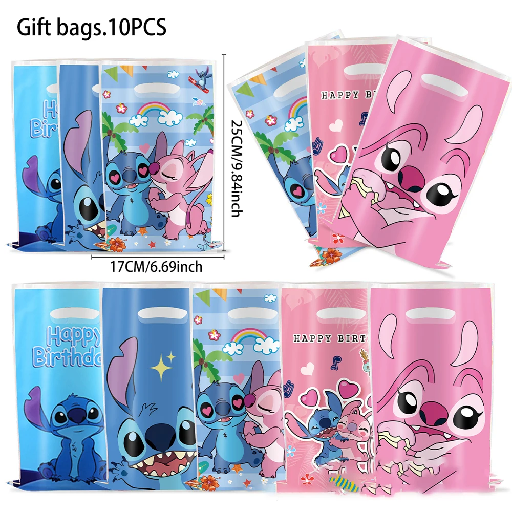 10pcs Loli Stitch Party Gift Bags Couple Stitch Candy Bags Child Party Loot Bags Boy Girl Birthday Party Favors Supplies Decor