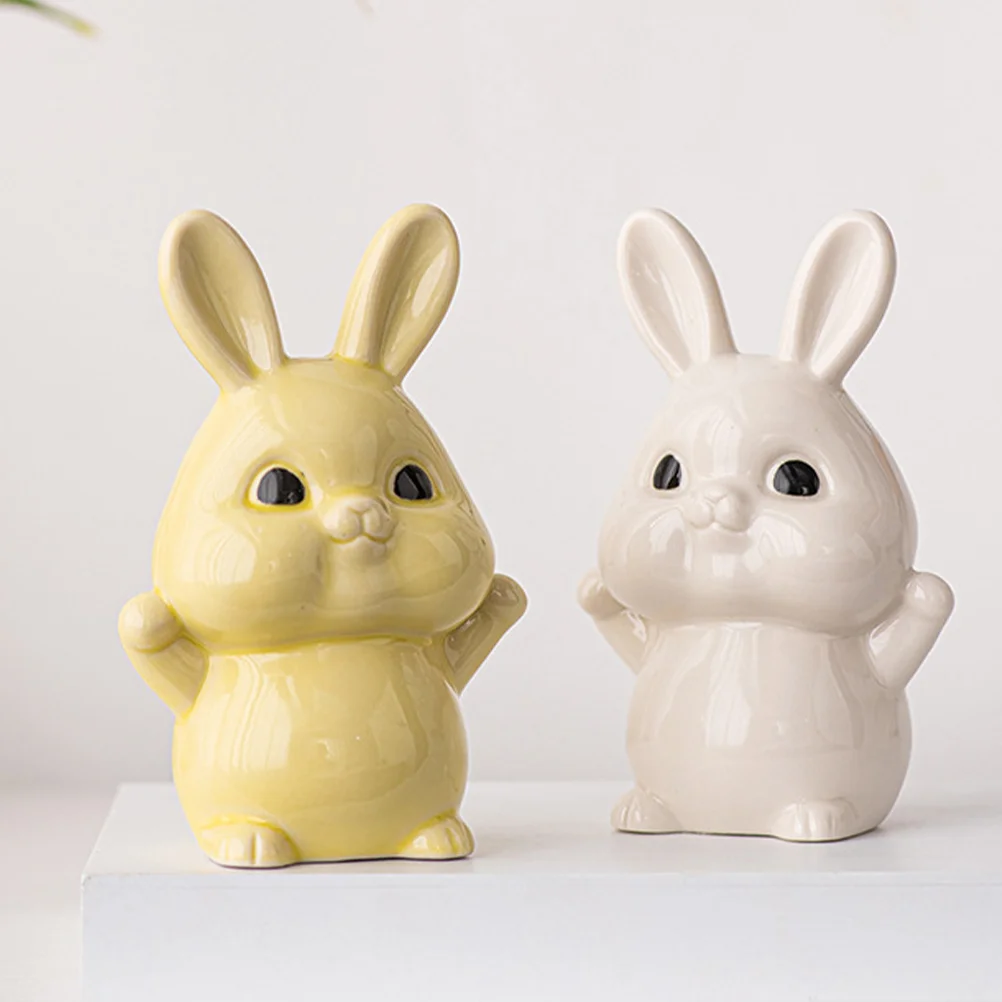 

3 Pcs Tabletop Decor Ceramic Rabbit Ornament Figurines Statue Decorative New Year Desktop Decoration Bunny