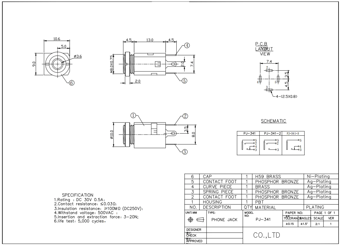 50 Teile/los PJ-341 3,5 MM Audio Buchse/Jack Stecker Vertikale-Typ 4Pin Mit Muttern Für Kopfhörer – Detail 3