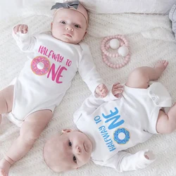 HALF WAY TO ONE birthday Infant Bodysuit Long Sleeve girls and boys Romper Baby Party Jumpsuit Clothes