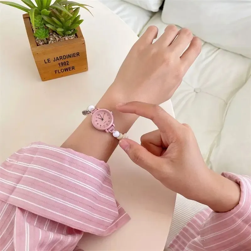 New Weaving Design Bracelet Watches for Women Girls Cute Beaded Quartz Watches Gifts