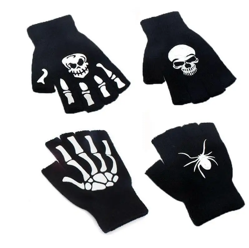 

Winter Warm Cycling Gloves Kids Outdoor Sports Bicycle Half Finger Skeleton Soft Protective Skeleton cycling hiking skating Gift