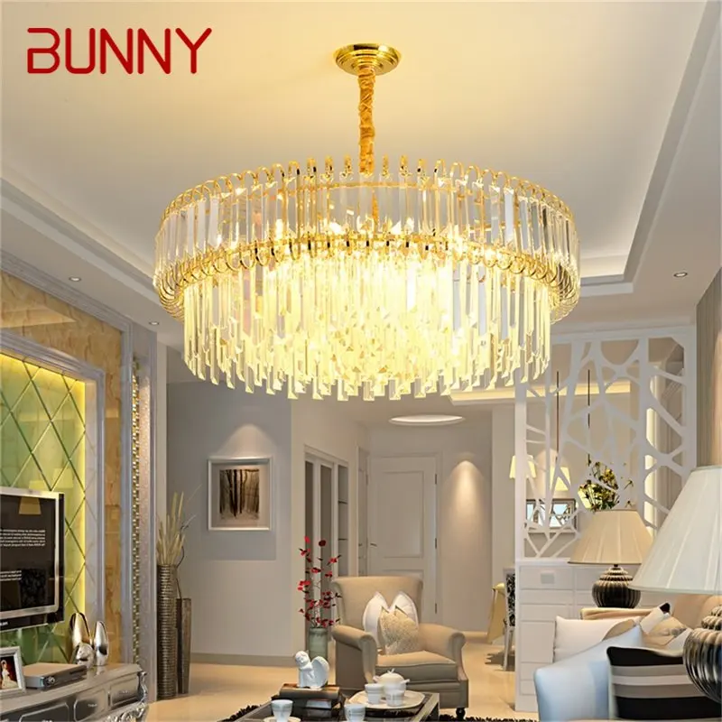 

BUNNY Gold Luxury Chandelier Fixtures Modern Crystal Pendant Lamp Light Home LED for Dining Room Decoration