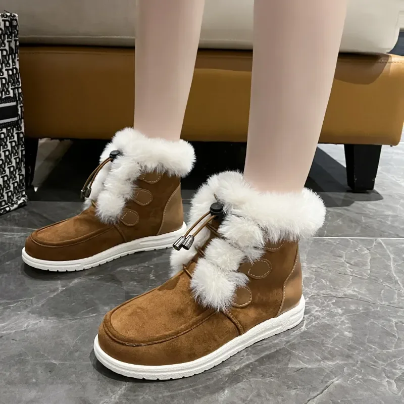 

Зимние женские ботинки 2023, замшевые кожаные теплые плюшевые зимние ботинки, женская повседневная обувь из хлопка, Нескользящие кроссовки