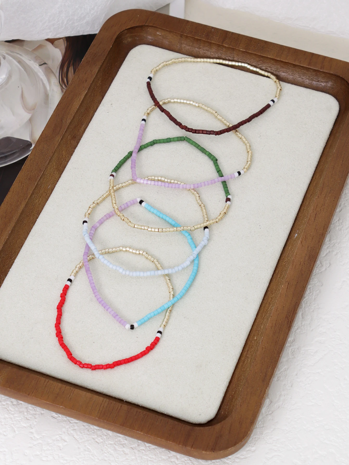 6PCS Mixed Color Bead Bracelet Set for Women