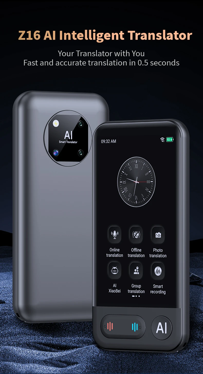 AI Intelligent Voice Real Time Z16 Translator Machine 139+ Multi Online Languages 4 Inch Big Screen Portable Offline Tradutor