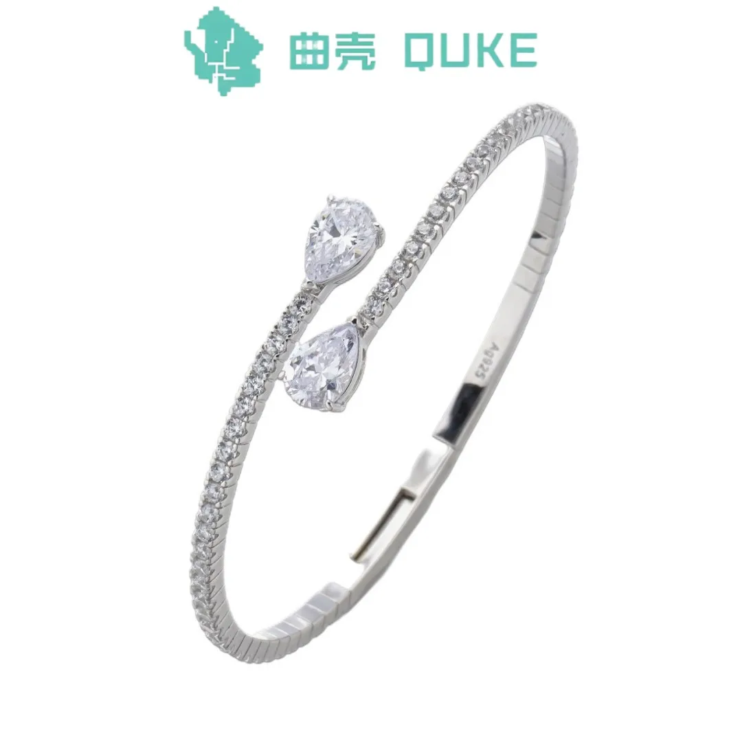 

S925 Sterling Silver Droplet Diamond Open Bracelet Women's Volleyball Diamond Simple, Fashionable, Versatile, and Elegant