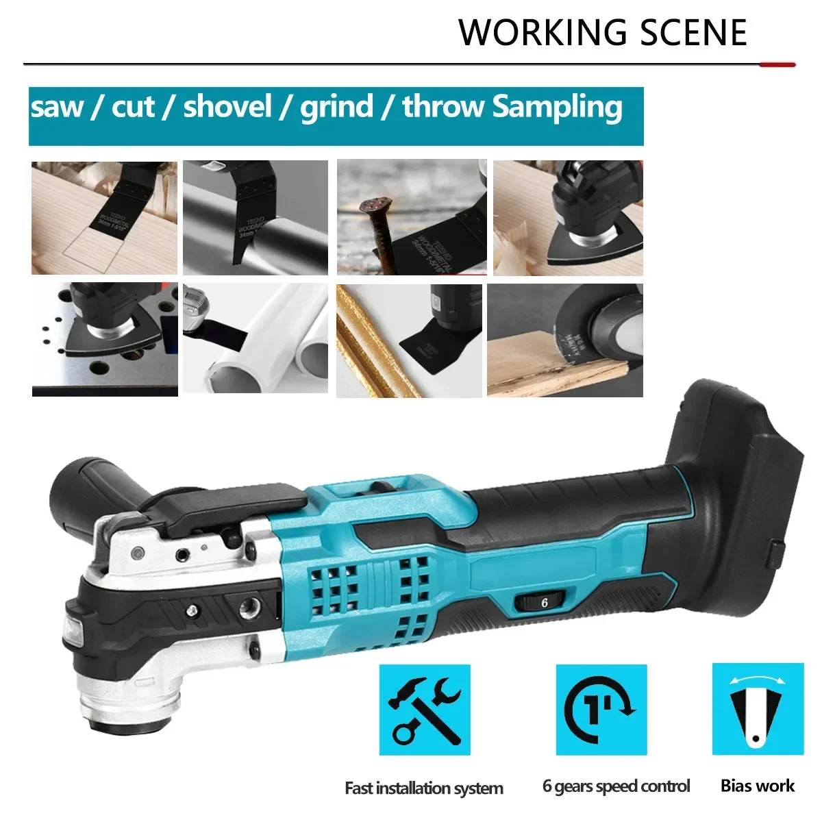 Oscillating Multi Function Tool for Makita 18V Battery Electric Saw Trimmer Shovel Polisher Woodworking Tool（No battery） 3