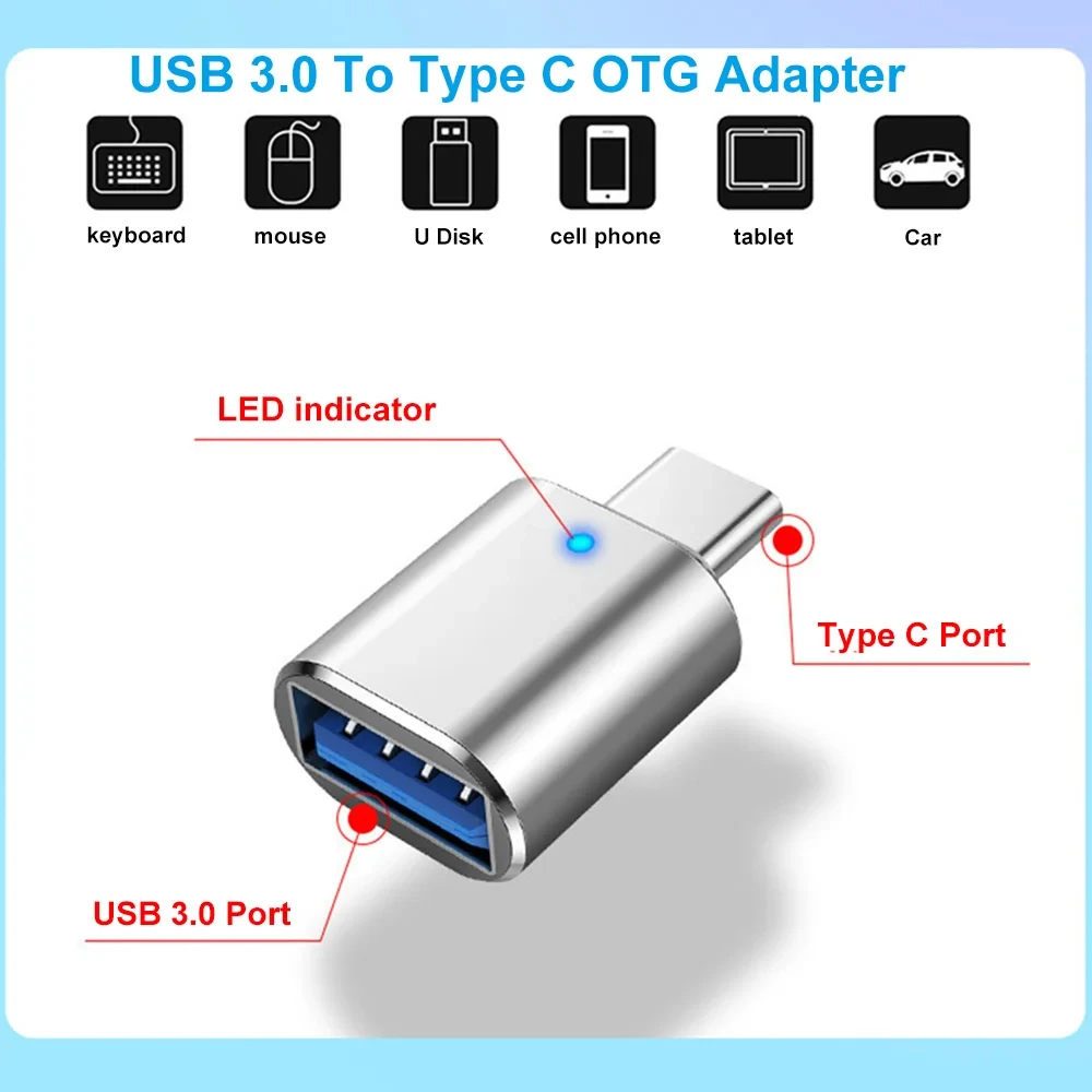 Versatile USB-A to Type-C Male Adapter with USB 3.0 and OTG Support for Charging and Connectivity