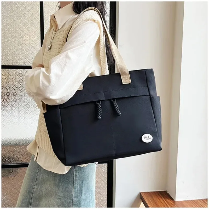 Oxford Single Handbag Shoulder Bag, Multi Zipper Pocket, Campus Student Tote School Bag, Casual Shopping Travel Work Women's Bag 1