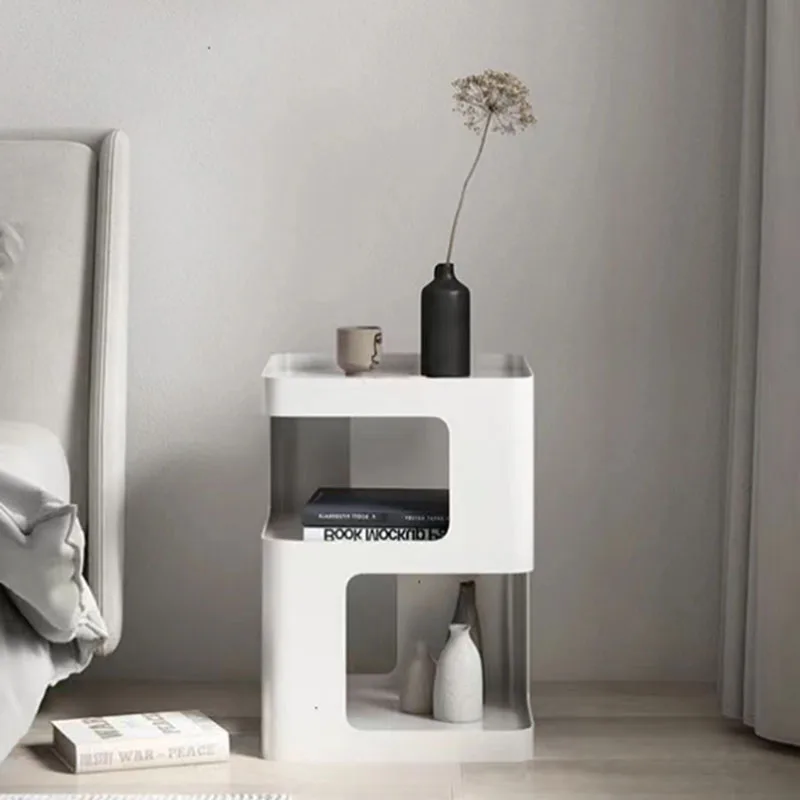Simple Metal Night Table White Aesthetic Trendy Minimalist Bedside Table Space Saving Kawaii Mesita De Noche Home Furniture