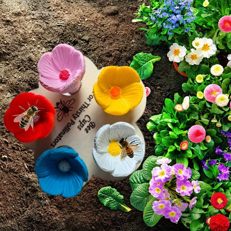 5Pcs Bee Insect Drinking Cup Resin Flower For Beekeeping