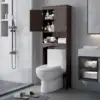 Over The Toilet Storage Cabinet with Open Shelf, Over Toilet Bathroom Organizer with Adjustable Shelf and Double Doors 1