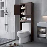 Over The Toilet Storage Cabinet with Open Shelf, Over Toilet Bathroom Organizer with Adjustable Shelf and Double Doors 1
