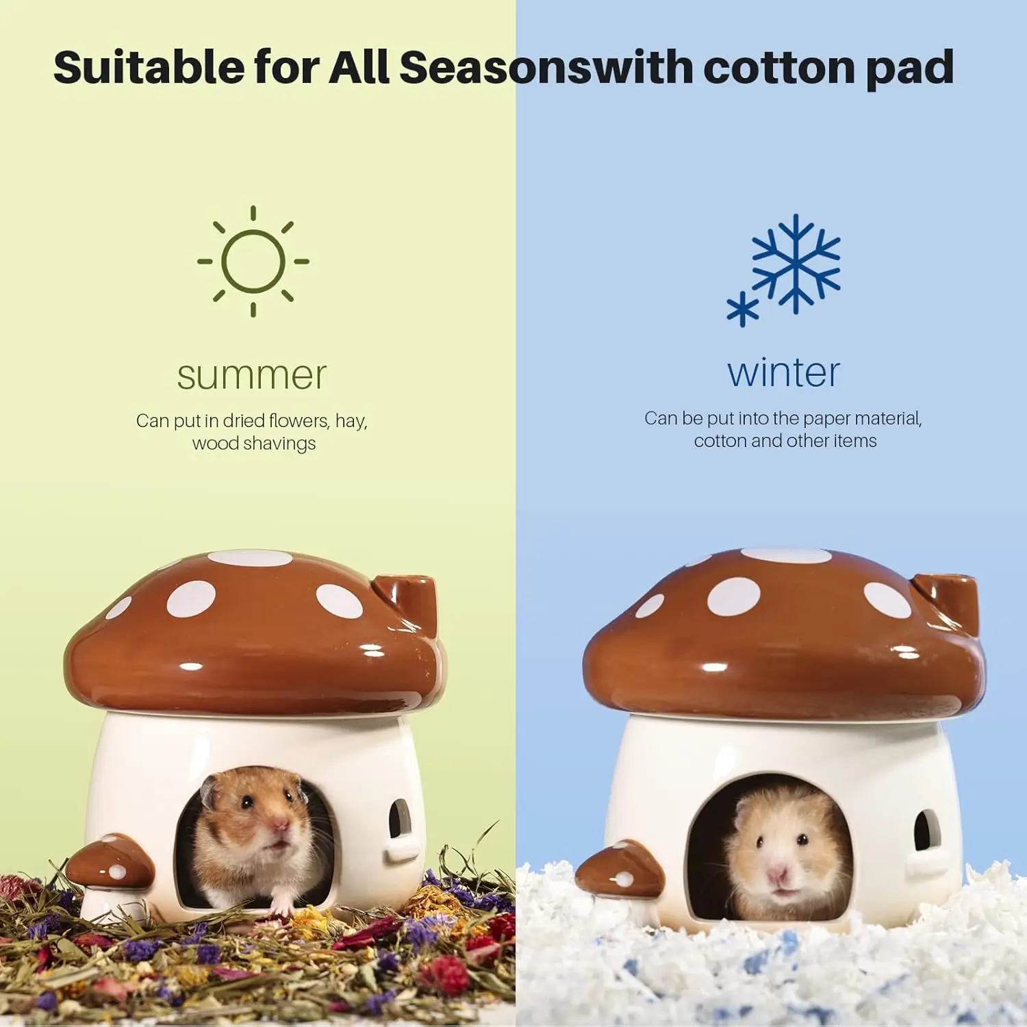 Hamster Hideout Ceramic Mushroom Shape Hamster House Habitats Cool Bed Ideal for Season Dwarf Gerbil Mice Golden Bear