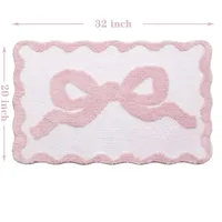 VIKAMA พรมเช็ดเท้าลายโบว์สีชมพูน่ารัก พรมปูพื้นสไตล์แคมปัสกันลื่น พรมปูพื้นตกแต่งห้องน้ำ/อ่างล้างจานในหอพัก 1