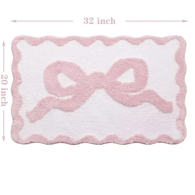 VIKAMA พรมเช็ดเท้าลายโบว์สีชมพูน่ารัก พรมปูพื้นสไตล์แคมปัสกันลื่น พรมปูพื้นตกแต่งห้องน้ำ/อ่างล้างจานในหอพัก 1