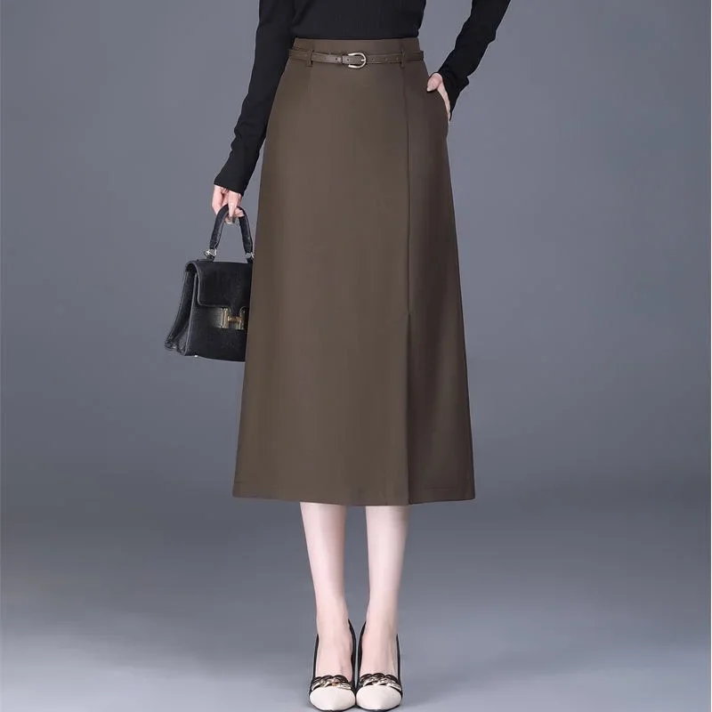 

Mujer Faldas Korean Sexy Split Midi Skirts for Women Oversized Black A Line Work Bodycon Skirt High Waisted Streetwear with Belt