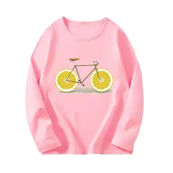 2023 Autumn Girl T-shirts Biggirl Long Sleeve Cotton Tees Girl Pink Spring Tee shirts 3~14Y Kids Cotton Tshirts