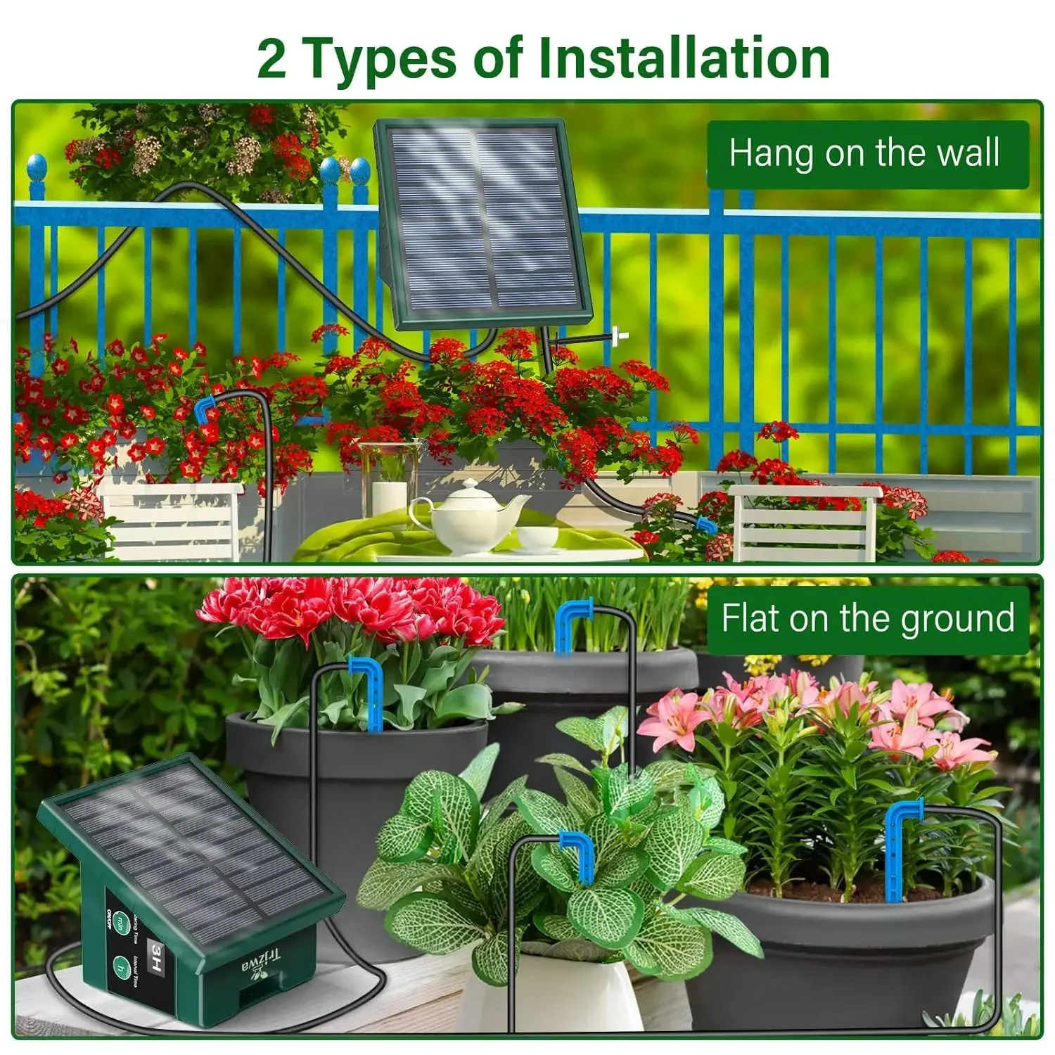 Solar Irrigation System for Garden Balcony Automatic Drip Irrigation DIY Garden Watering System Drip Hose Irrigation Outdoor Use