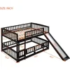 Full Over Full Low Bunk Bed with Slide and Fence Railings Wood Floor Bunk Beds with Ladder for Toddler Kids Boys Girls, Espresso 6
