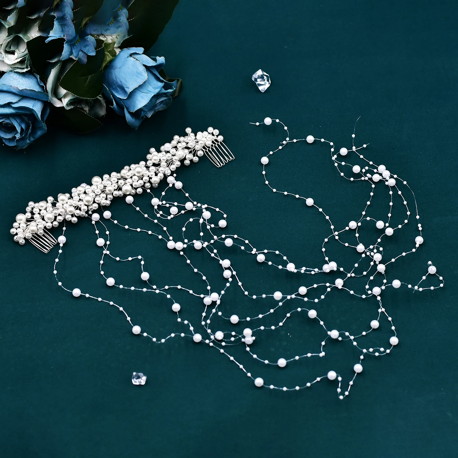 Elegant Bride Pearl Hair Comb Tassel Beads Wedding Hair Accessories Bridal Tiara Bachelorette Party Decoration Headdresses HP600