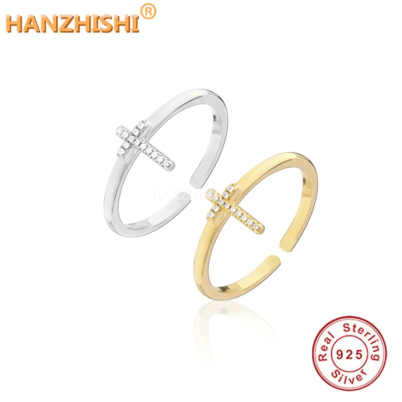 

Adjustable Rings Authentic 925 Sterling Silver Cross Open Size Rings for Women Female Original Jewelry Birthday Couple Gift