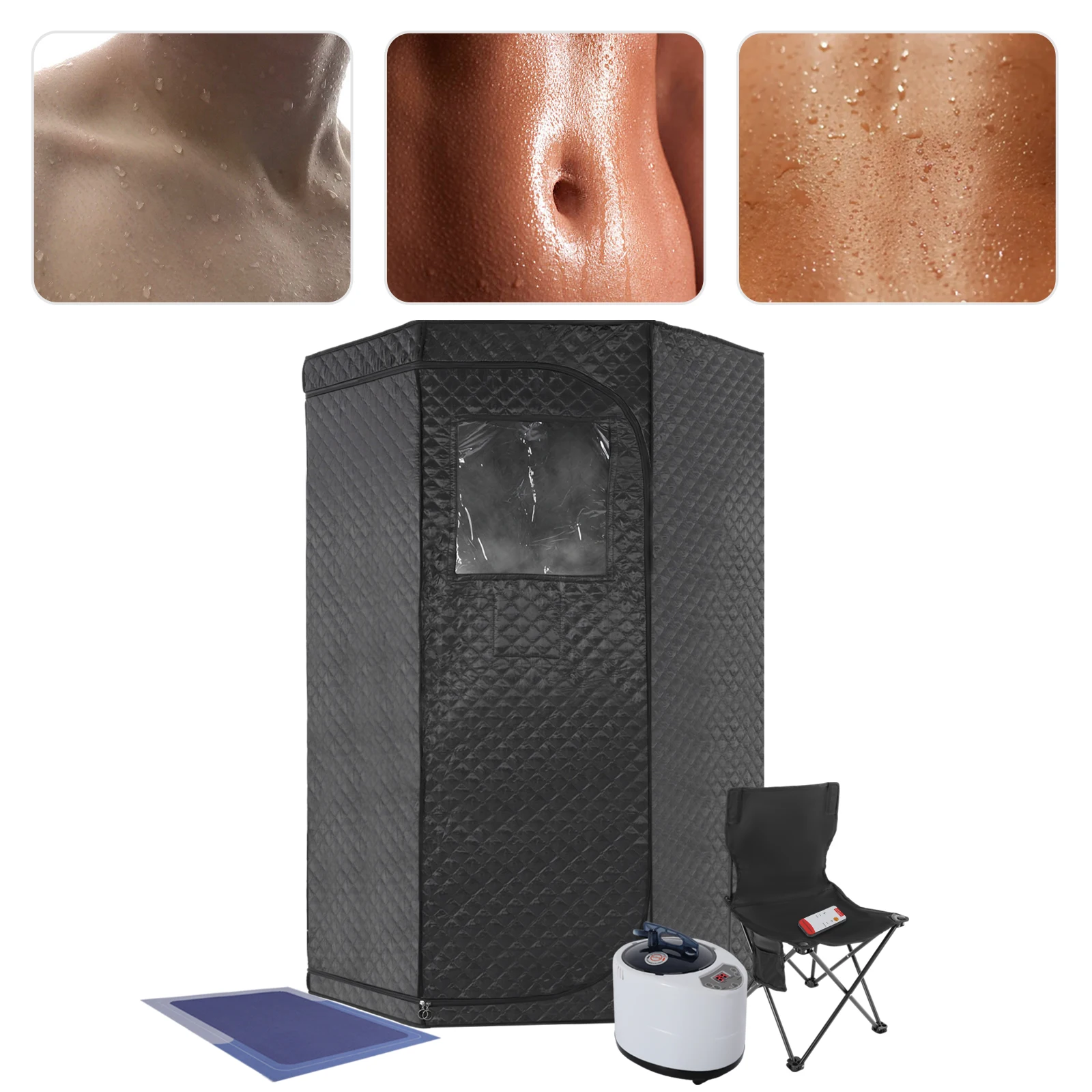 Portable Steam Sauna for Home Spa Sauna Tent Sauna Box with 3L Steamer Remote Control Folding Chair 4