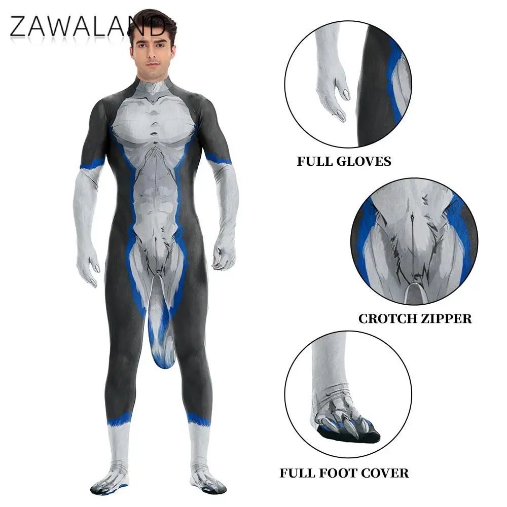 Cosplay Costume Zawaland Wolf Petsuit Men Animal Cosplay Costume Fancy Carnival Zentai Bodysuit with Tail Crotch Zipper Jumpsuit Holiday Clothes cosplay costume
