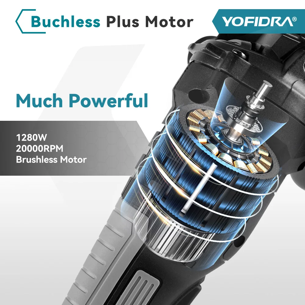YOFIDRA 125MM Brushless Electric Angle Grinder Cordless Trimmer Machine Polishing Cutting Home Power Tool For Makita 18V Battery 4