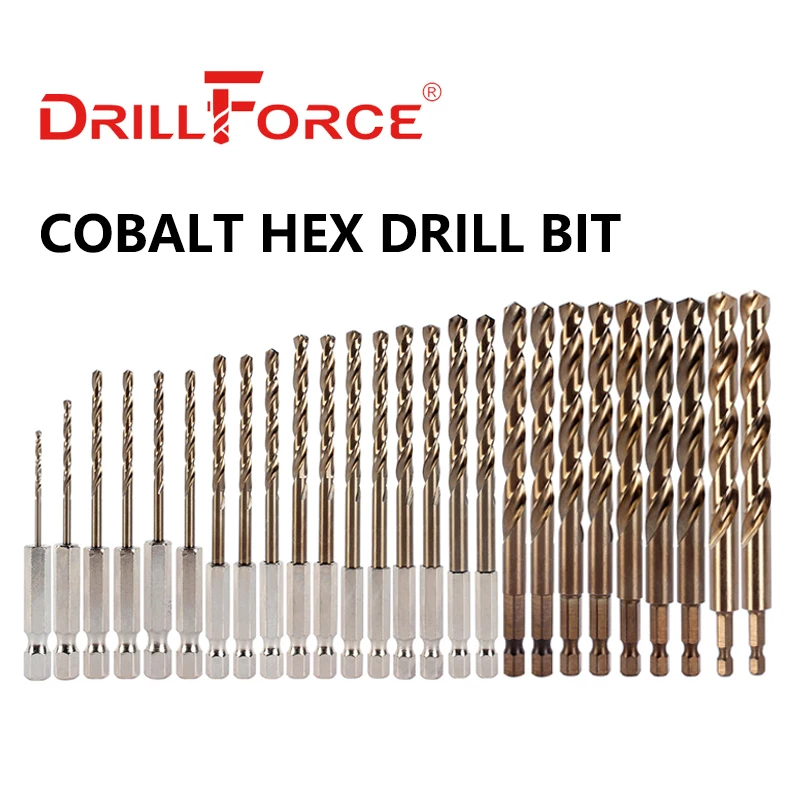 Drillforce кобальтовые шестигранные сверла HSSCO M35 твист Быстросменные ударные инструменты для нержавеющей стали чугуна листового металла
