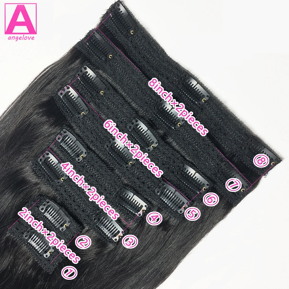 Extensión de cabello humano con Clip recto para mujer, cabeza completa, brasileño, 120g por juego