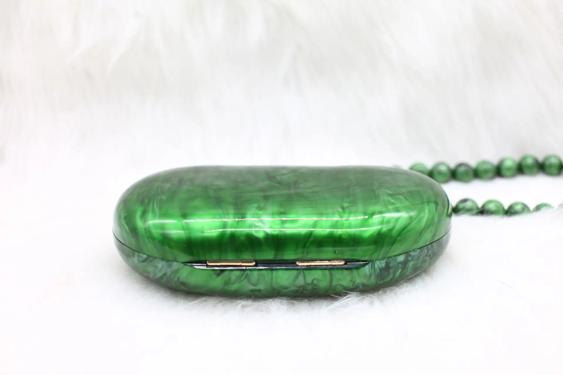 Women Clutch Acrylic Pearlscent Marbling Beading Handbag Chic Beans Shape Purse Chain Crossbody Shoulder Cute Bags 2024 Fashion