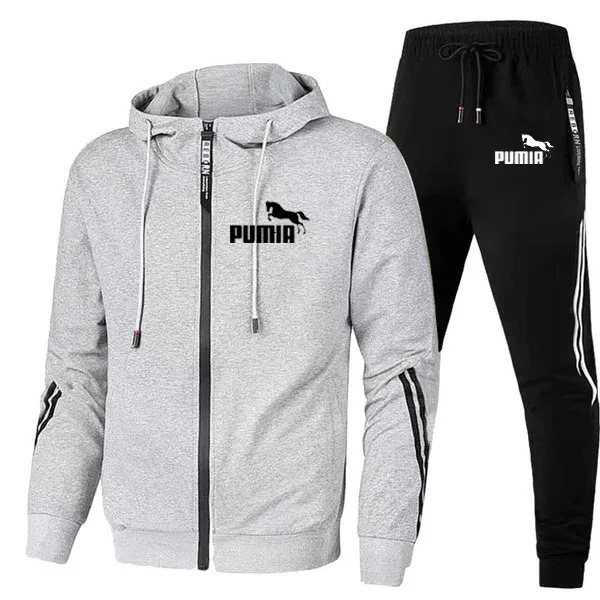 Men's Hooded Workout Set, Long Jacket & Sweatshirt, Sports Casual Sweatshirt, Running Suit, Autumn, Winter, Design, 2 Pieces