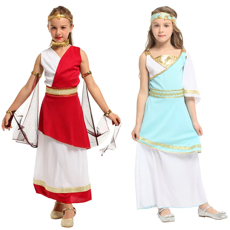 

Halloween Kids Child Ancient Greek Goddess Costume Athena Cosplay Girls Roman Grecian Toga Dress Purim Book Week Party