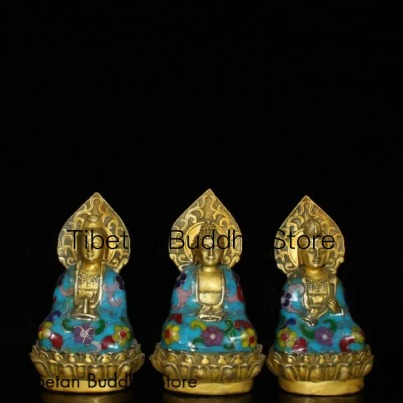 

Статуя Будды Kwan-yin 5,4 ''китайская перегородчатая эмаль из меди, старая латунная статуя