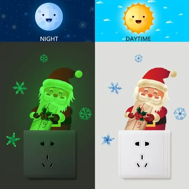 Glow in The Dark Santa Claus Switch Sticker Christmas Decoration Self-Adhesive PVC Wall Decal for Bedroom and Living Room