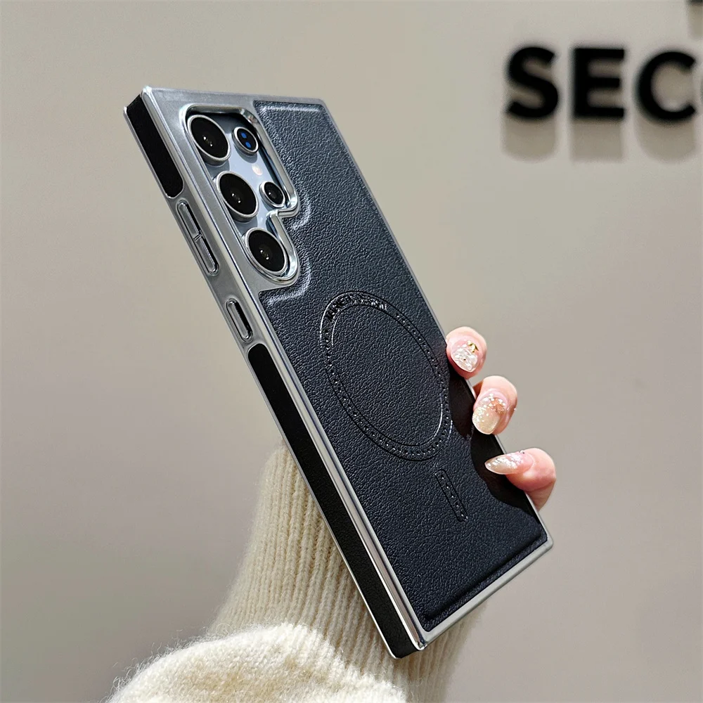 Electroplated Leather Magnetic Phone Case with Wireless Charging and Shockproof Protection