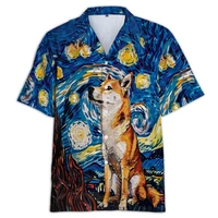 Cute Shiba Inu 3D Printed Shirts For Men Clothes Funny Dog Beach Shirt Pet Dogs Unisex Lapel Blouse Casual Hawaiian Women Tops 2