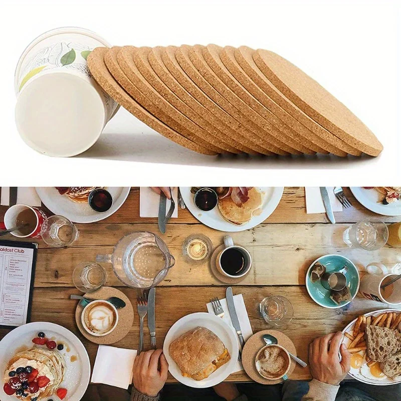 5pcs Insulated Non-slip Cork Table Cushion，Cork Coaster, Placemat, Cork Mat, Round Absorbent, Insulated, Non-slip Cork Table Mat