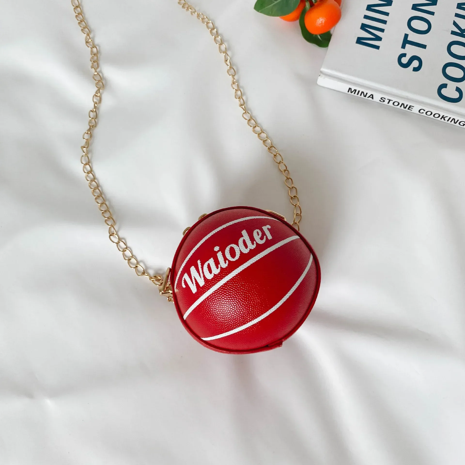 Basketball Shape Shoulder Bag For Women & Girls – PU Leather Round Handbag With Detachable Chain Strap, Top Zipper
